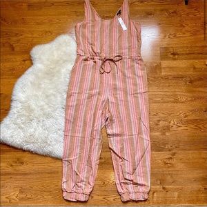 Anthropologie Drew Linen Salmon Striped Jumpsuit